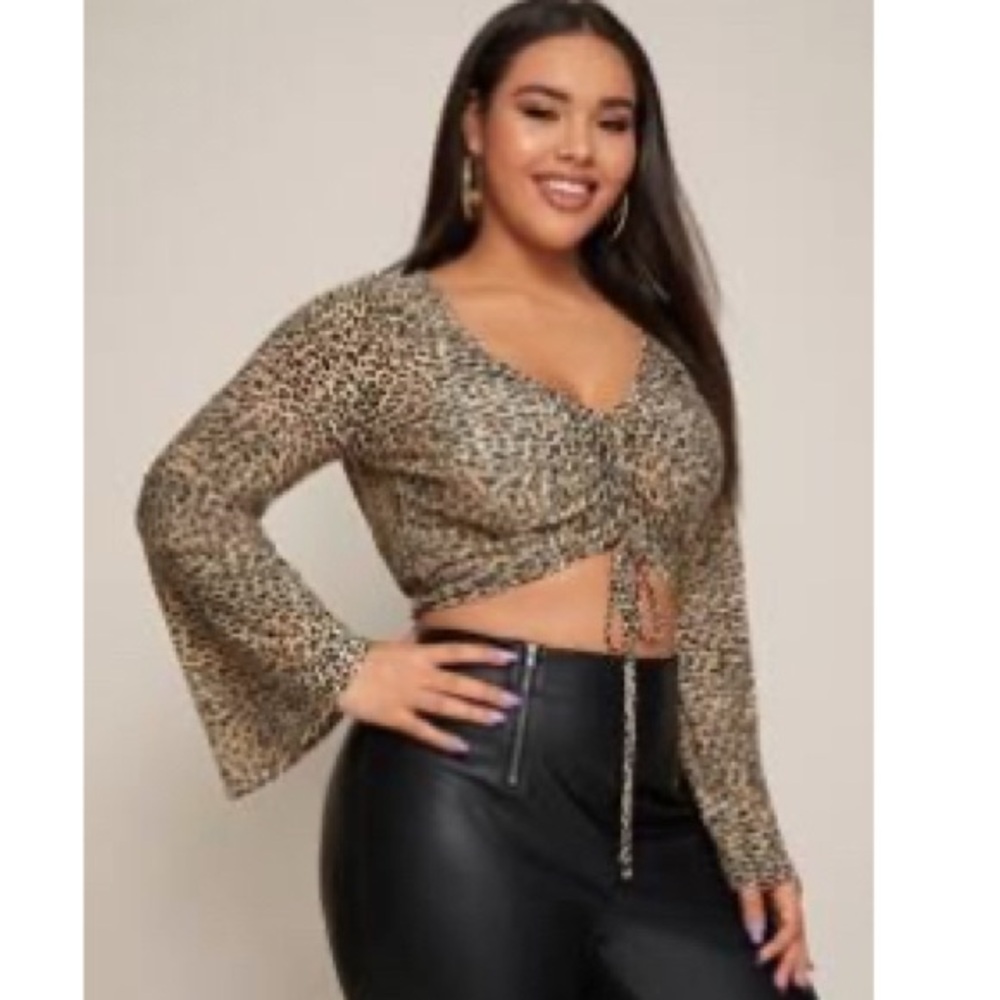 SHEIN Leopard Print Tie-Front Blouse